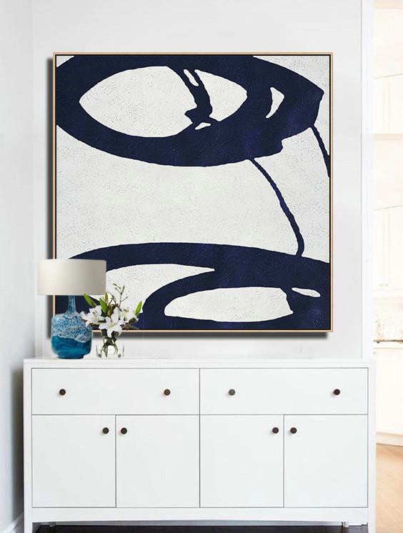 Handmade Painting Large Abstract Art,Hand Painted Navy Minimalist Painting On Canvas,Home Canvas Wall Art #L0I9